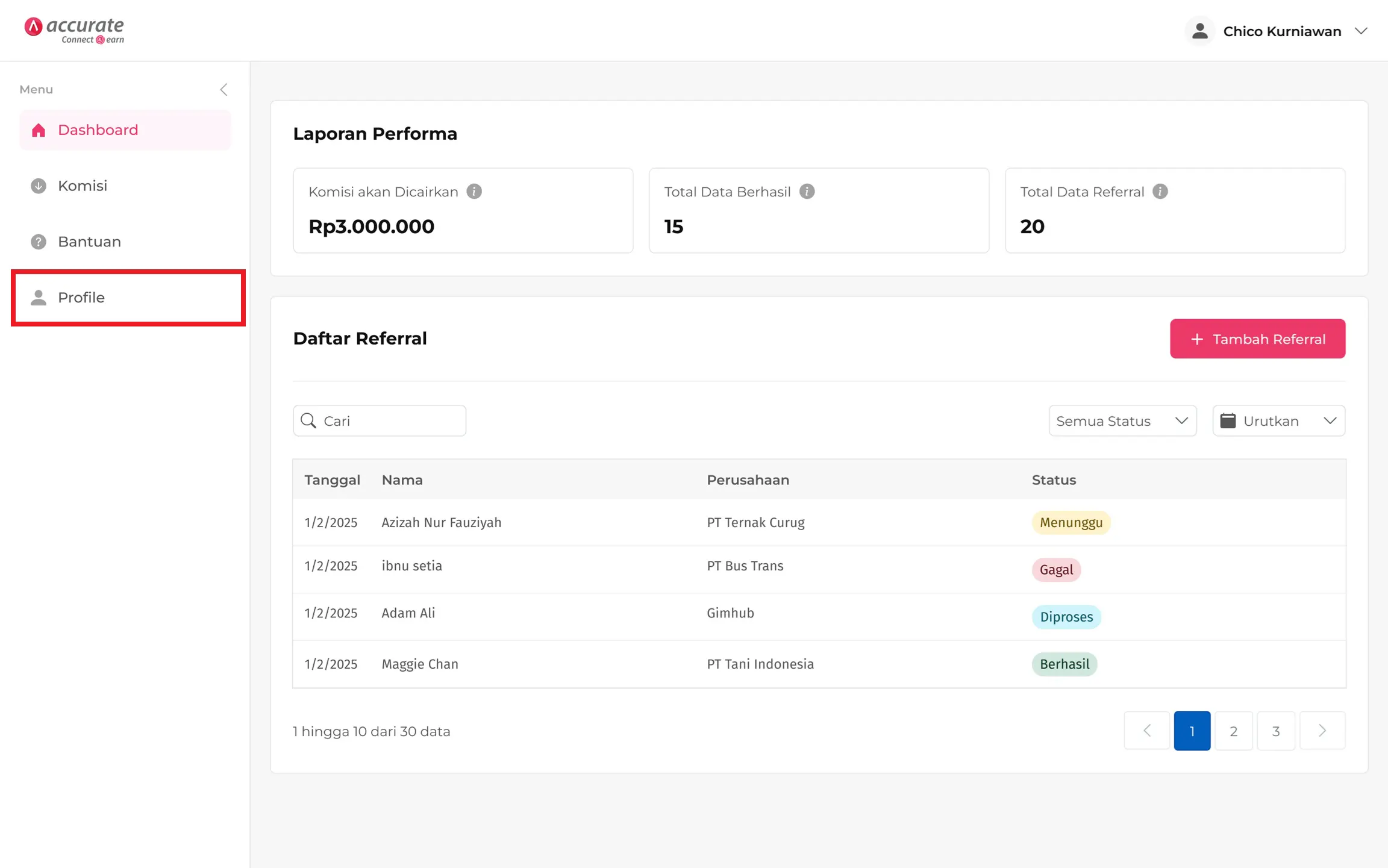 dashboard accurate connect earn